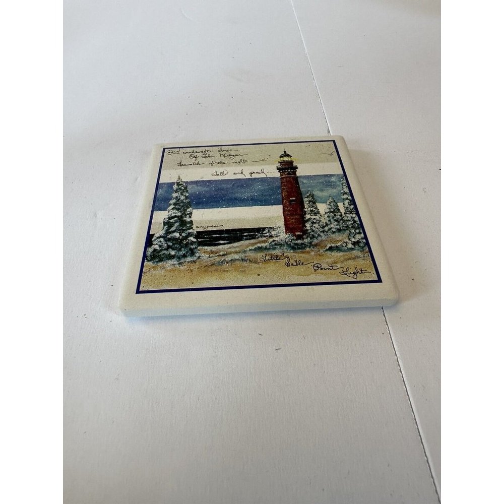 ABSORBASTONE LOT (4) Stone Sea with Lighthouse Pine Tree Cork Backed Coasters
